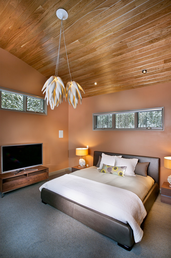 Leather Bed Frame Bedroom Contemporary with Awning Windows Bedside Table