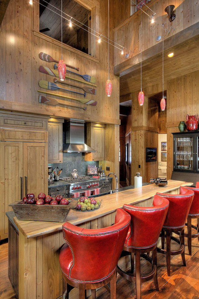 Leather Counter Stools Kitchen Rustic with Artwork Baskets Boat Oar