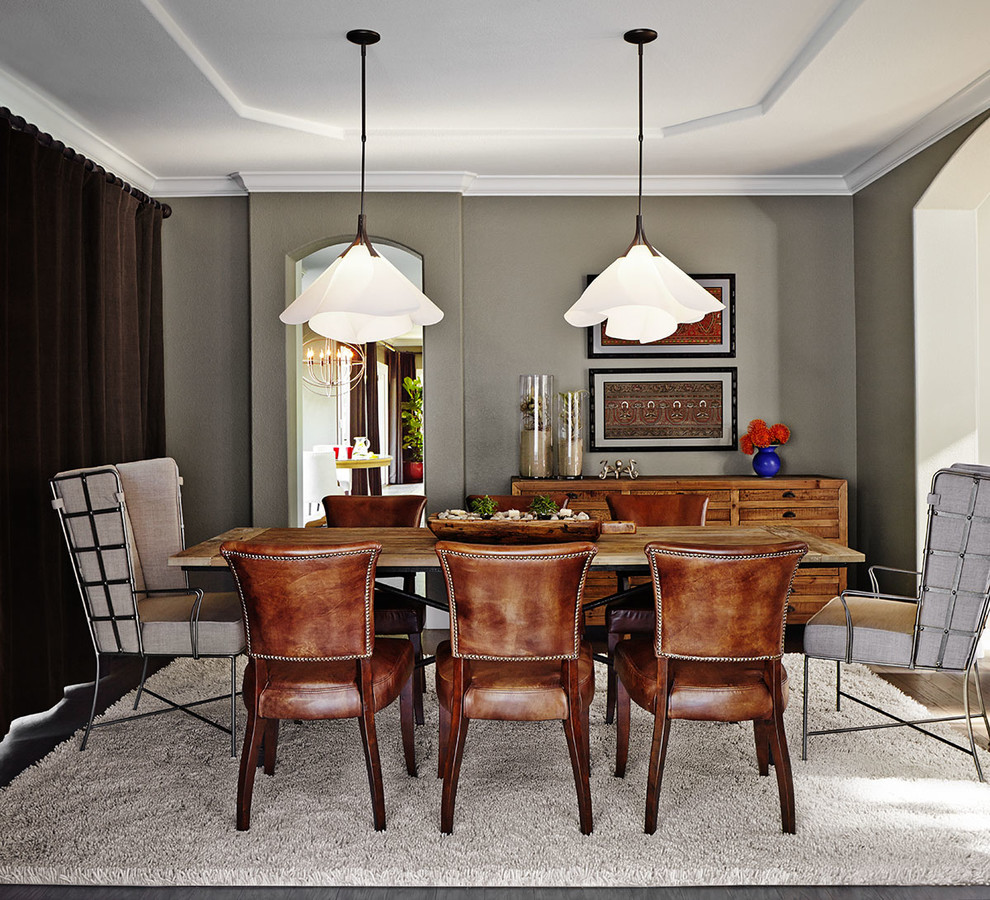 Leather Dining Chairs Dining Room Transitional with Brown Window Treatments Burmese