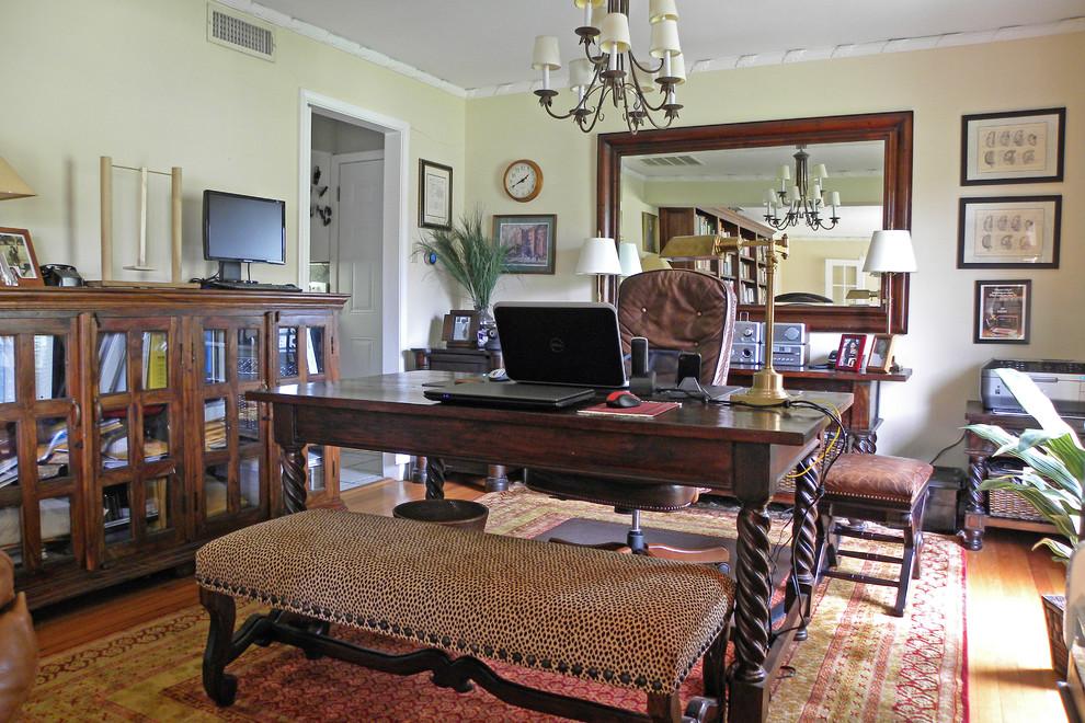 Leather Swivel Chair Home Office Traditional with Bench Books Carved Chandelier