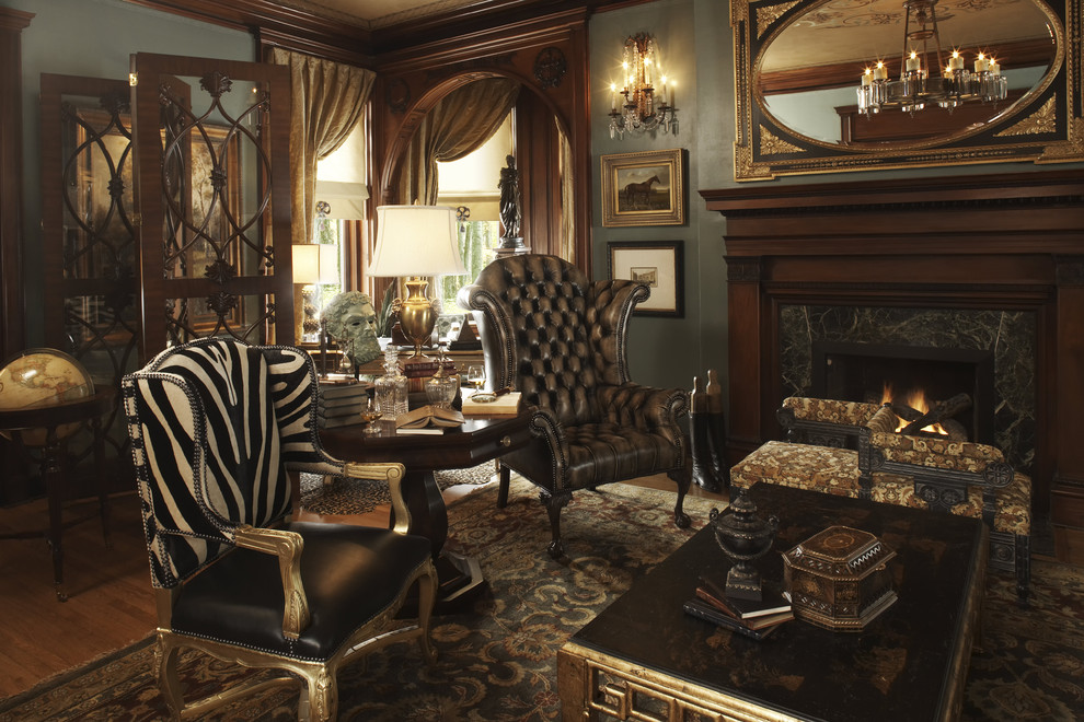 Leather Tufted Chair Living Room Traditional with Animal Print Brass Table