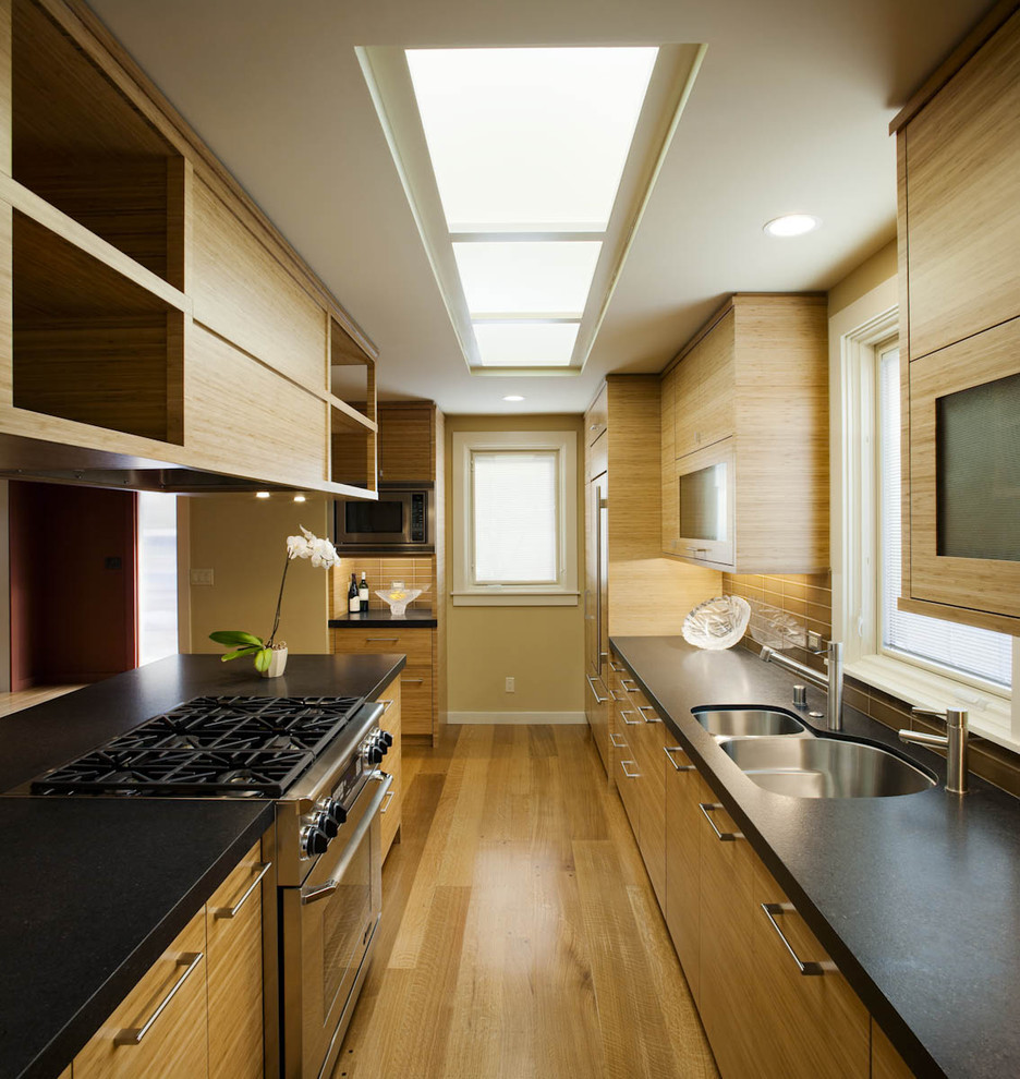 Leathered Granite Countertops Kitchen Contemporary with Beige Black Counters Flush