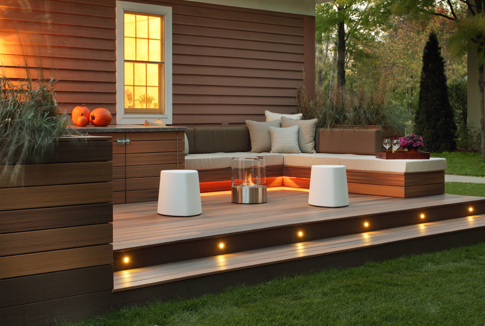 Led Puck Lights Patio Transitional with Brown Siding Deckoutdoor Fireplace