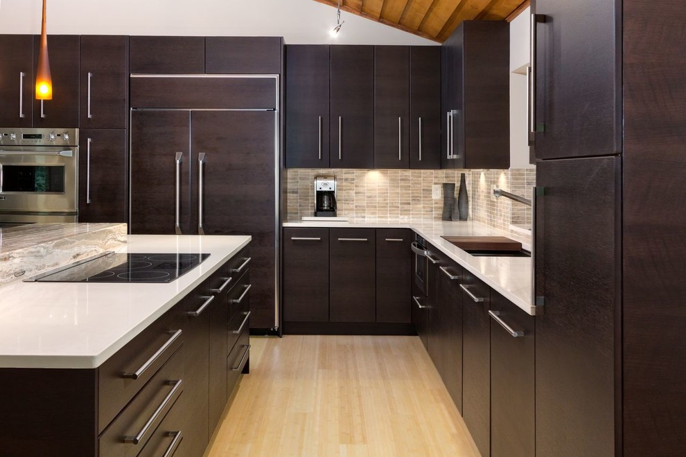 Lem Piston Stool Kitchen Contemporary with Travertine Backsplash Complimented By