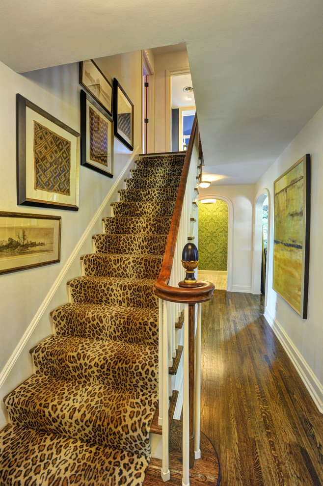 Leopard Print Sofa Staircase Traditional with Finial Framed Wall Art