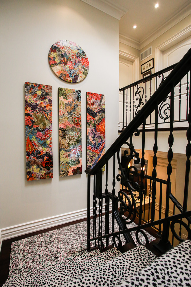 Leopard Stair Runner Staircase Transitional with Black White Animal Carpet