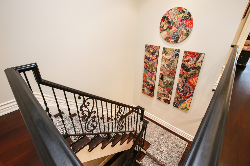 Leopard Stair Runner Staircase Transitional with Black White Animal Carpet1