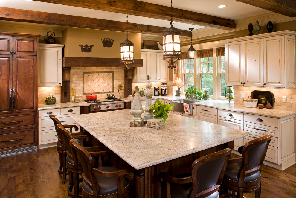Light Color Granite Kitchen Traditional with Bin Pulls Crown Molding