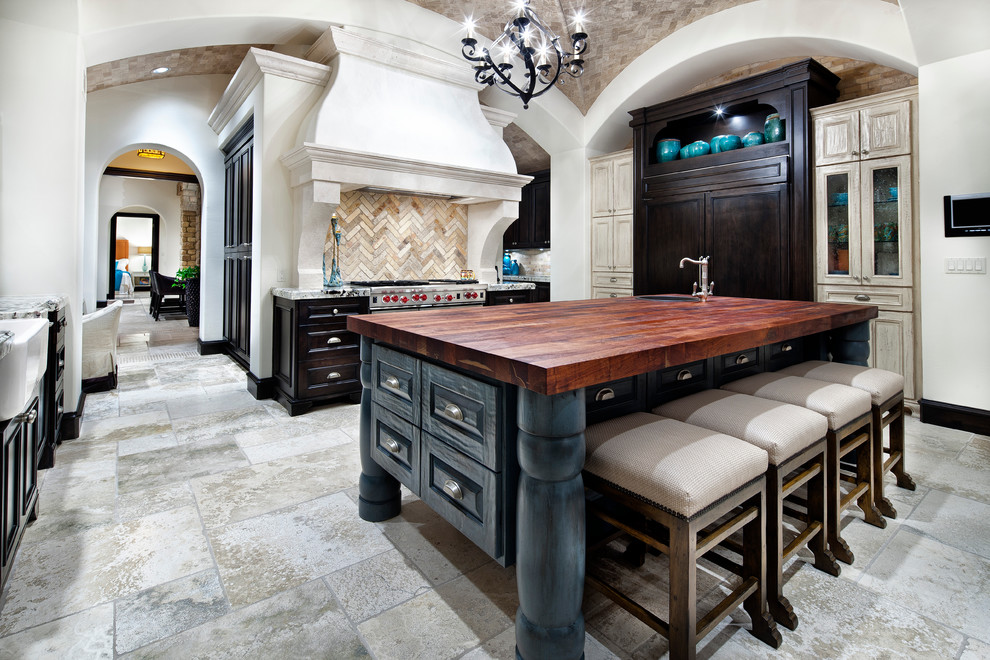 Light Colored Kitchen Cabinets Kitchen Mediterranean with Arch Bar Stool Bin