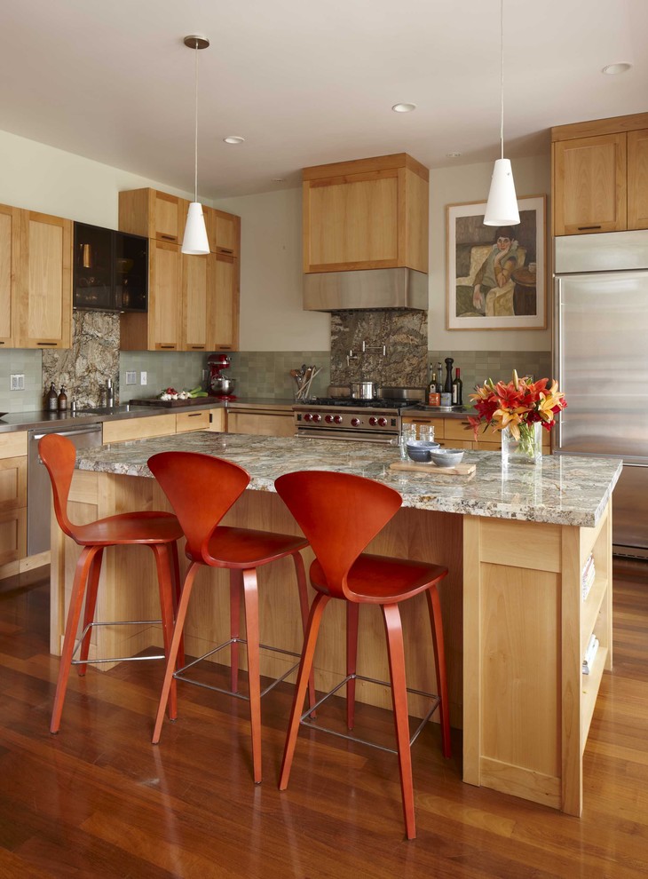 Light Granite Countertops Kitchen Transitional with Bar Stool Ceiling Lighting