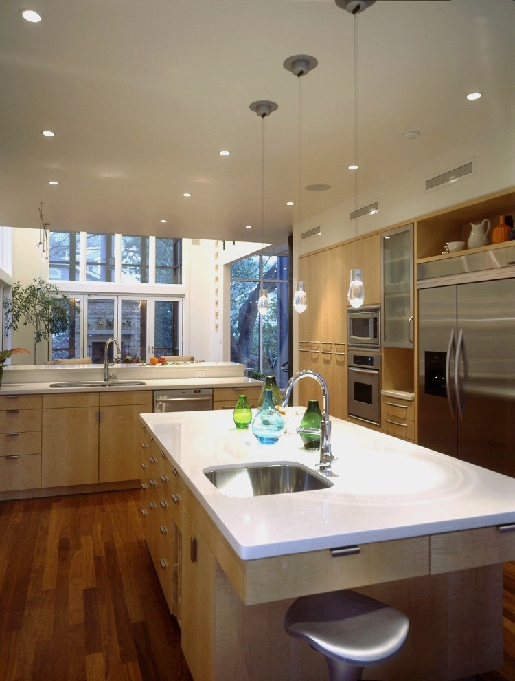 Light Maple Kitchen Cabinets Kitchen Contemporary with Barstool Cabinetry Cabinets Ceiling