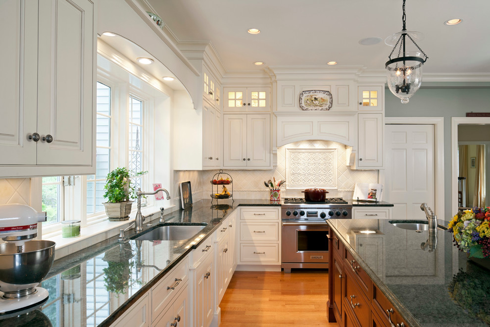 Lighting Over Kitchen Sink Kitchen Traditional with Cherry Island Granite Counters