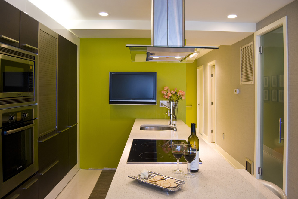 Lime Green Bedding Kitchen Contemporary with Accent Wall Ceiling Lighting