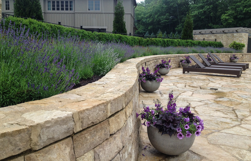 Limestone Retaining Wall Landscape Traditional with Container Garden Containers Flower
