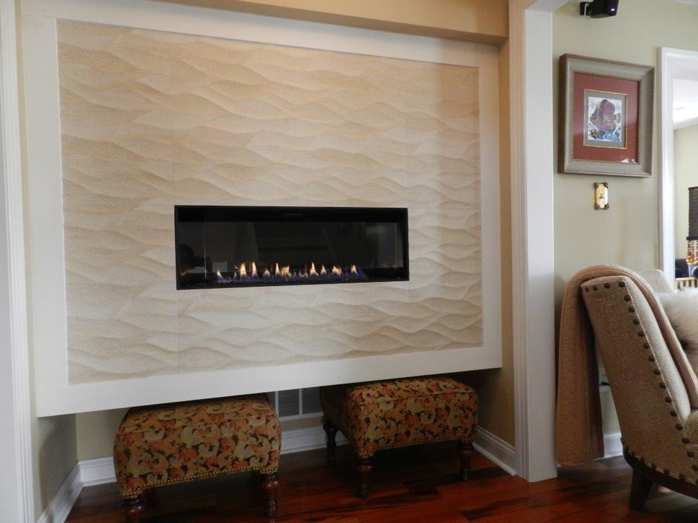 Linear Gas Fireplace Living Room Contemporary with American Hearth Boulevard Custom