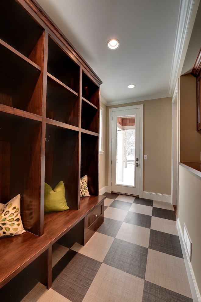 Linen Porcelain Tile Entry Traditional with Mudd Room 