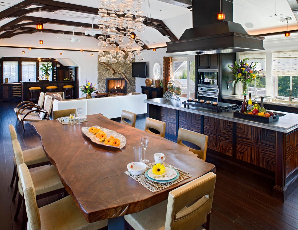 Live Edge Dining Table Dining Room Contemporary with Armchairs Beams Black Vent