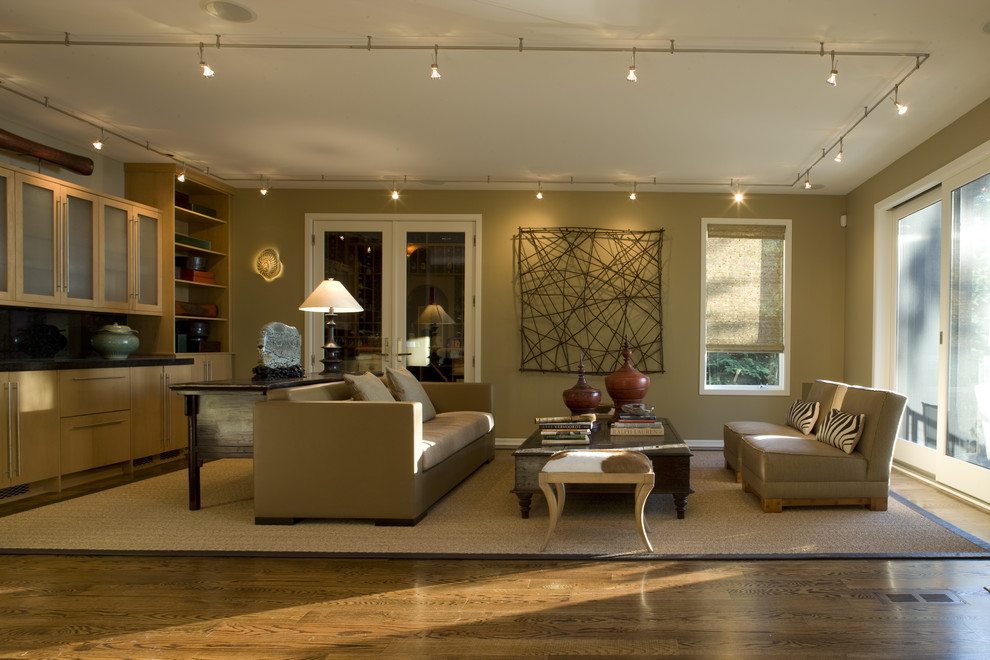 Living Room Track Lighting Family Room Contemporary with Animal Print Area Rug