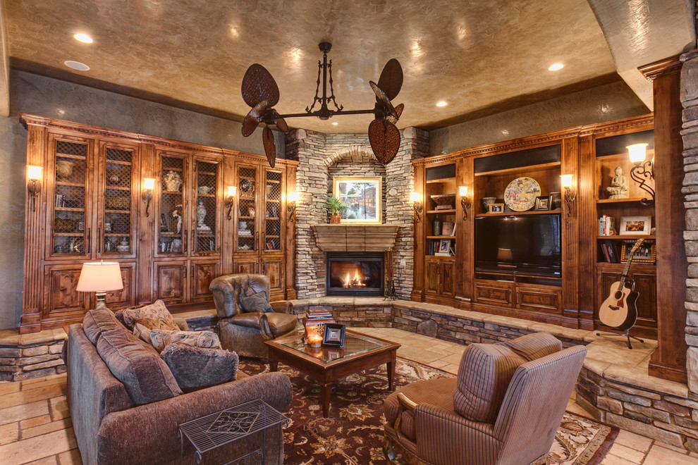 Living Room Wall Sconces Living Room Mediterranean with Beige Stone Floor Brown