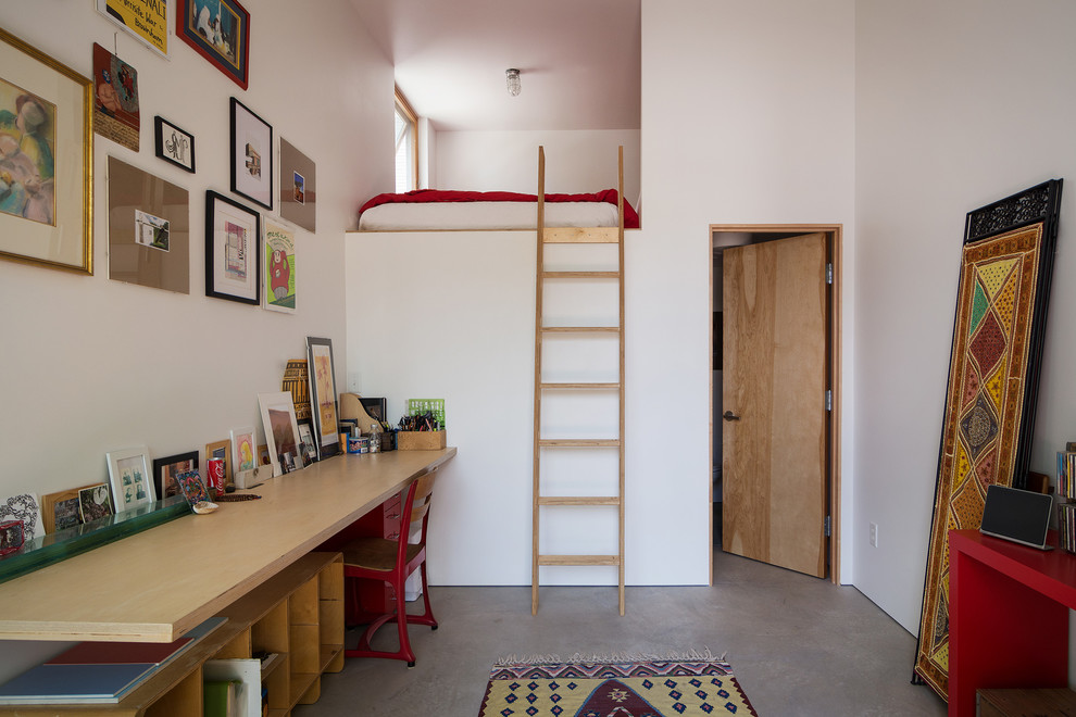 Loft Bed with Desk Underneath Home Office Contemporary with Concrete Floor Frame Collage