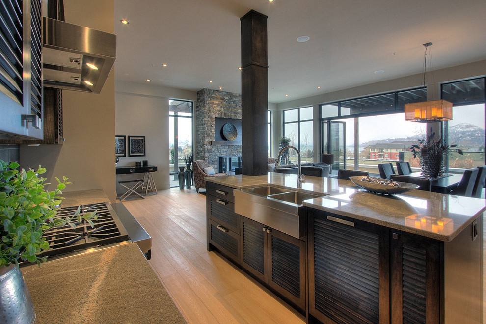 Louvered Cabinet Doors Kitchen Contemporary with Dark Stained Wood Dining