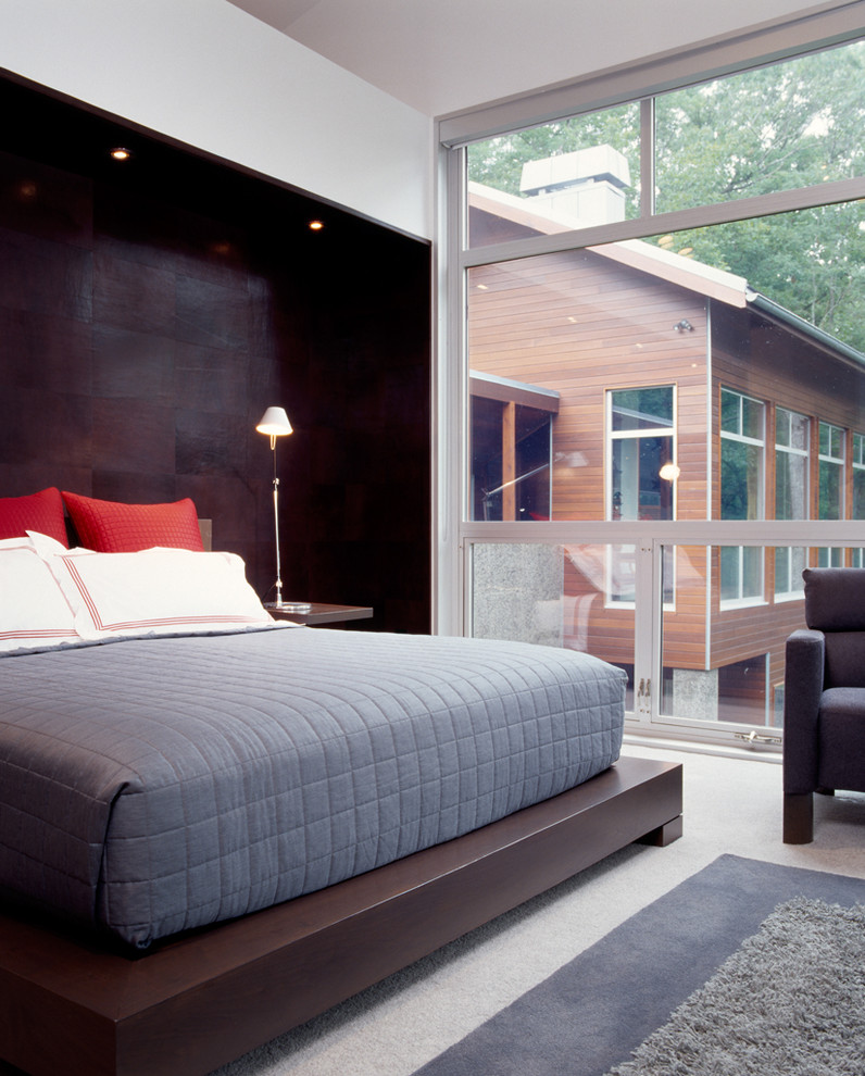 Low Profile Platform Bed Bedroom Modern with Accent Wall Awning Windows