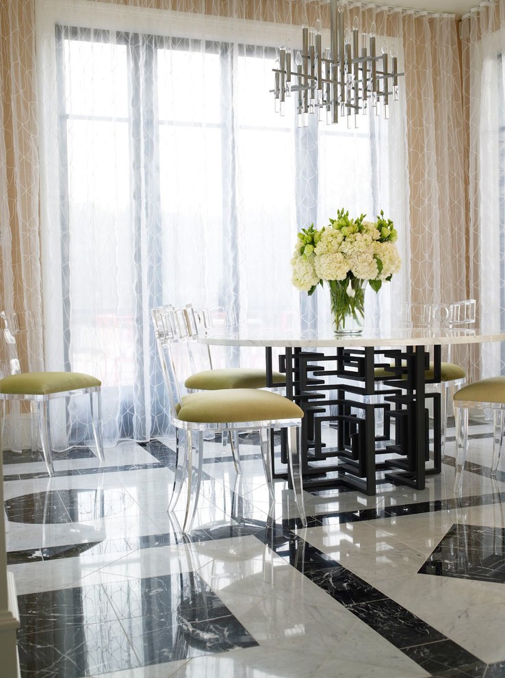 Lucite Dining Table Dining Room Contemporary with Black and White Marble