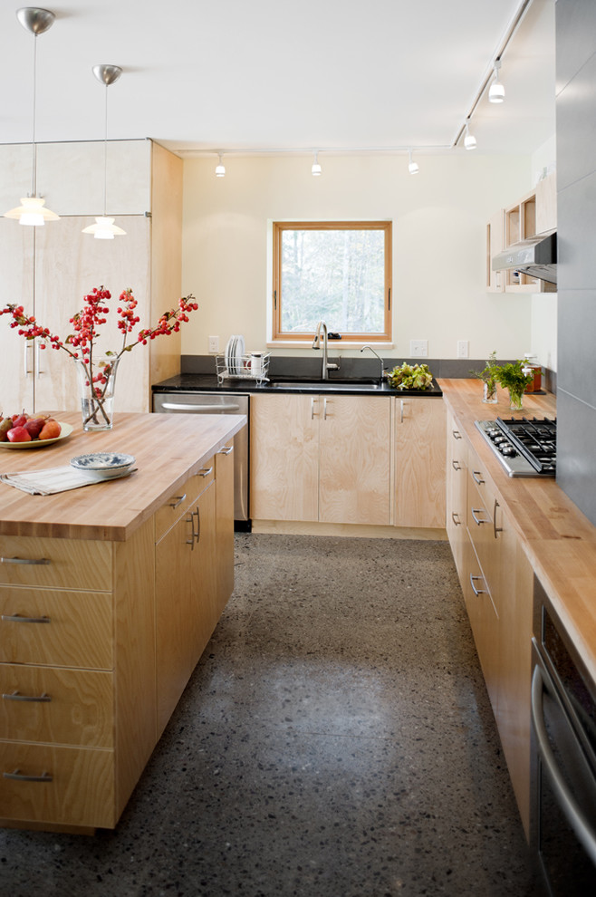 Maple Kitchen Cabinets Kitchen Contemporary with Ceiling Lighting Cooktop Exposed