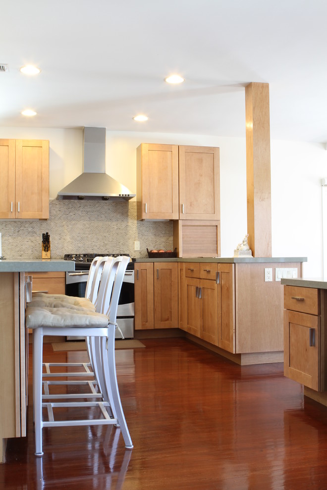 Maple Shaker Cabinets Kitchen Contemporary with Breakfast Bar Ceiling Lighting