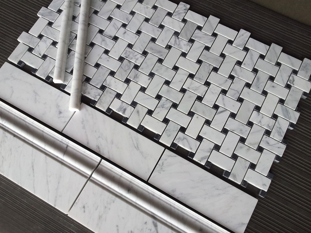 Marble Basketweave Tile Bathroom Traditional with Carrara Basketweave Carrara Bianco