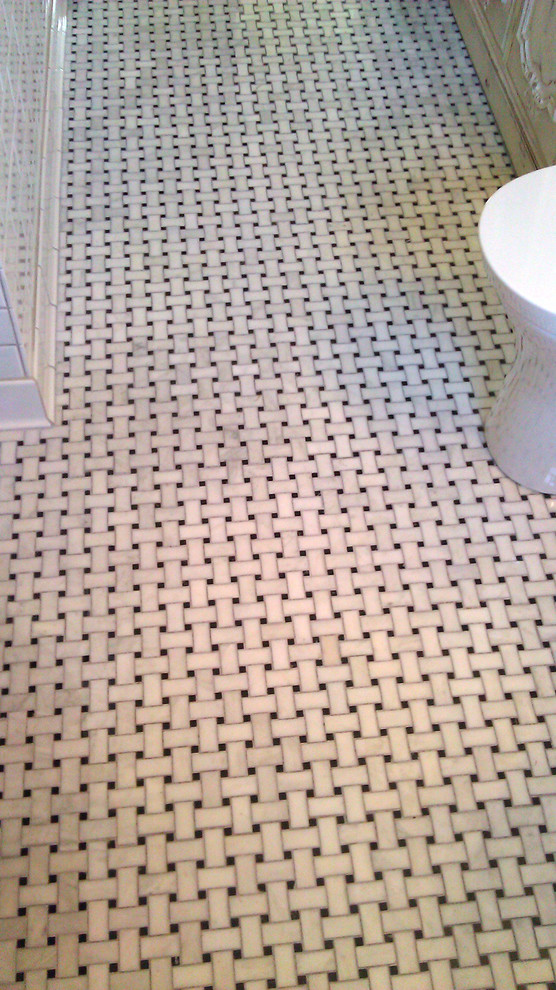 Marble Basketweave Tile Bathroom Traditional with Polished Marble Basketweave Floor