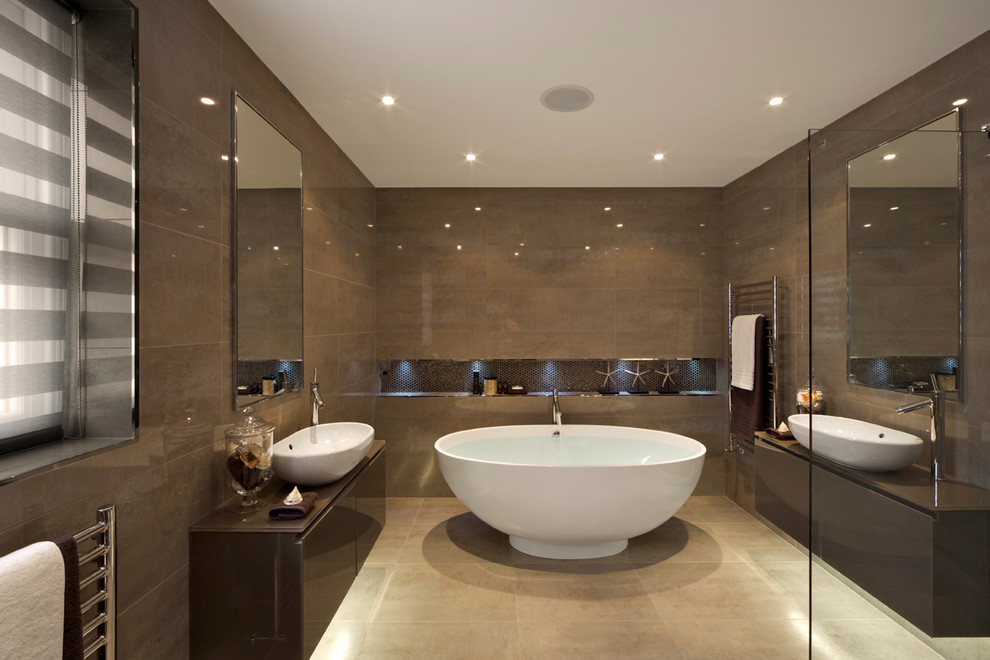 Marble Bathroom Sinks Bathroom Contemporary with Beige Stone Floor Brown