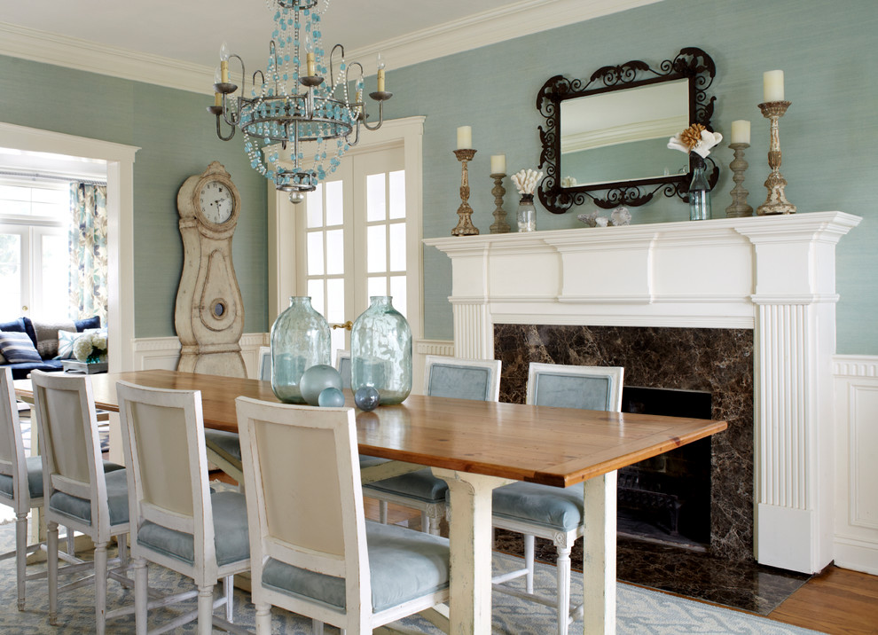 Marble Fireplace Surrounds Dining Room Beach with Blue Area Rug Blue