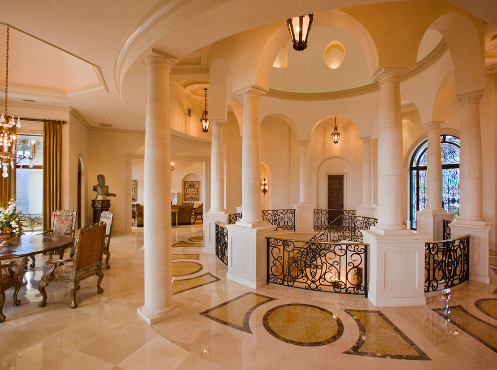 Marble Flooring Designs Staircase Mediterranean with Arches Chandelier Columns Curved