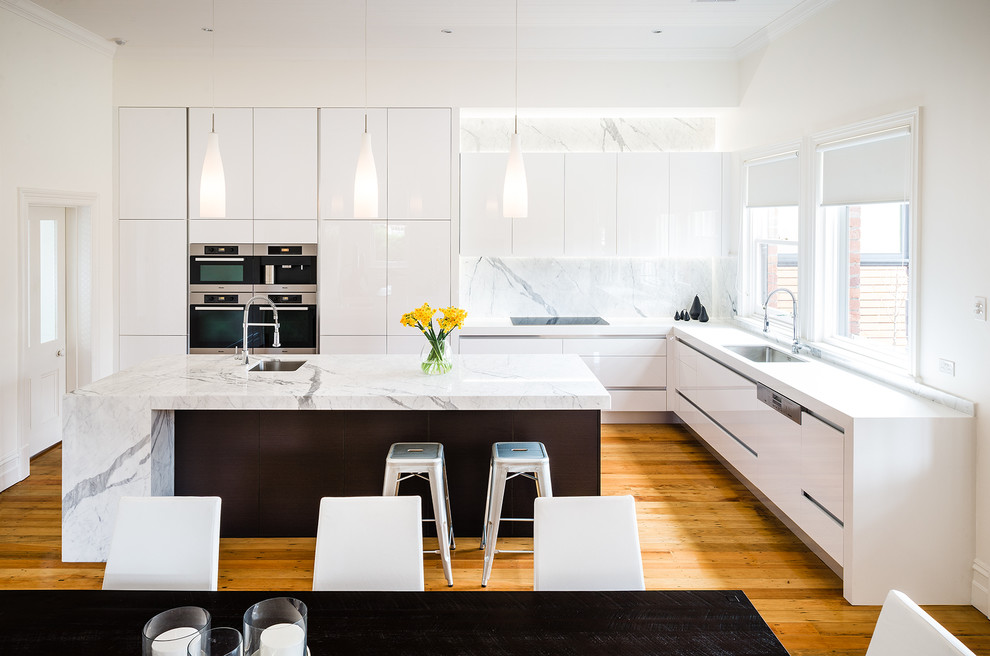 Marble Kitchen Countertops Kitchen Contemporary with Dark Wood Dining Table