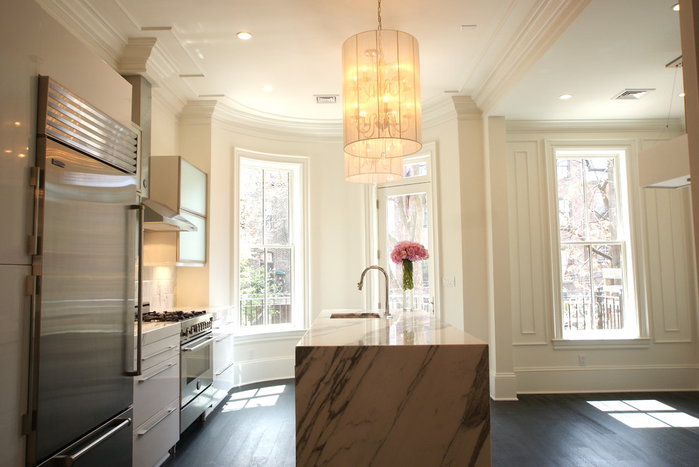 Marble Kitchen Island Kitchen Contemporary with Carrera Marble Curved Wall