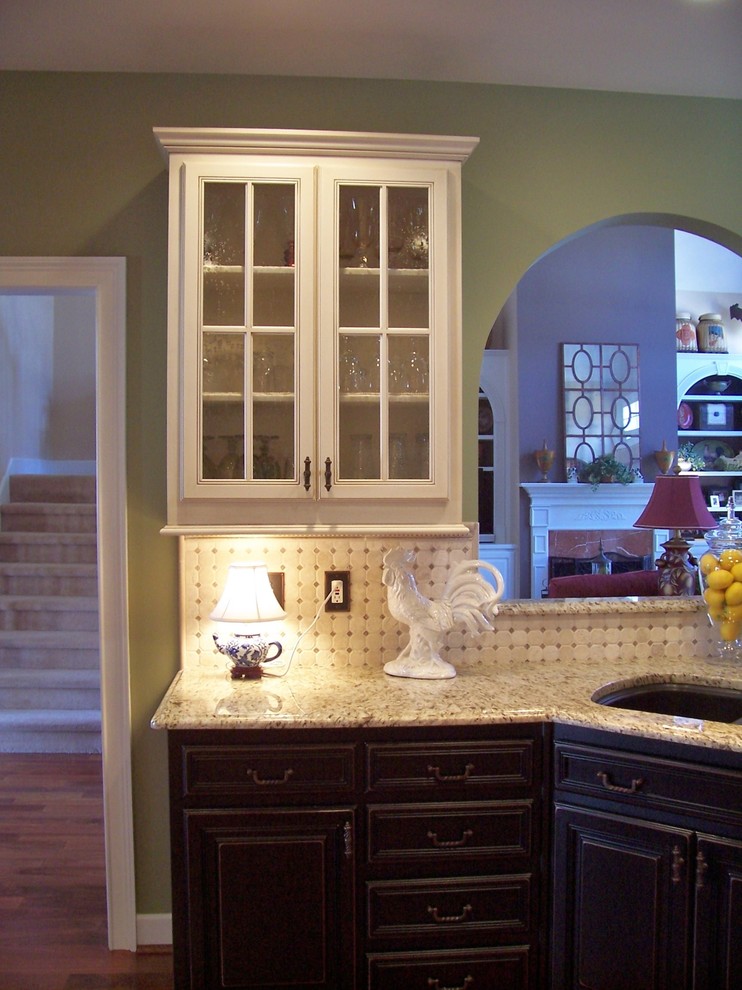 Marble Mosaic Tile Kitchen Traditional with Country French Glazed Cabinets