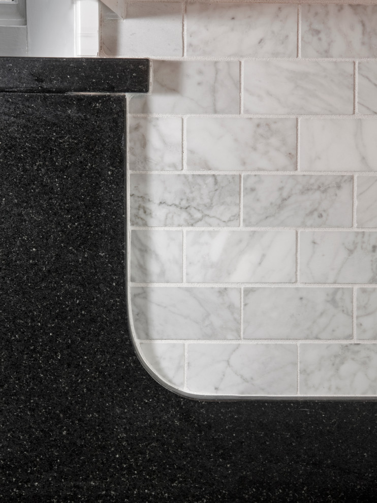 Marble Subway Tile Backsplash Spaces Traditional with Black Absolute Black Absolute1