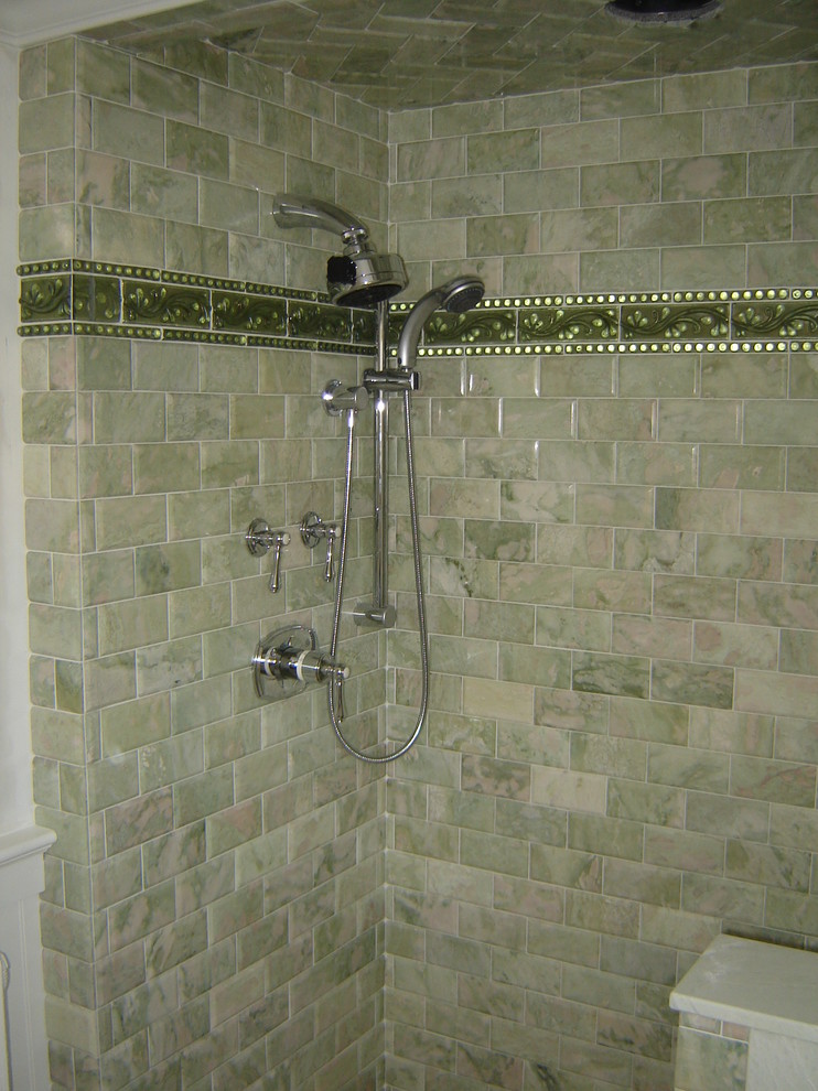 Marble Subway Tile Shower Bathroom Traditional with Glass Deco Marble Subway1