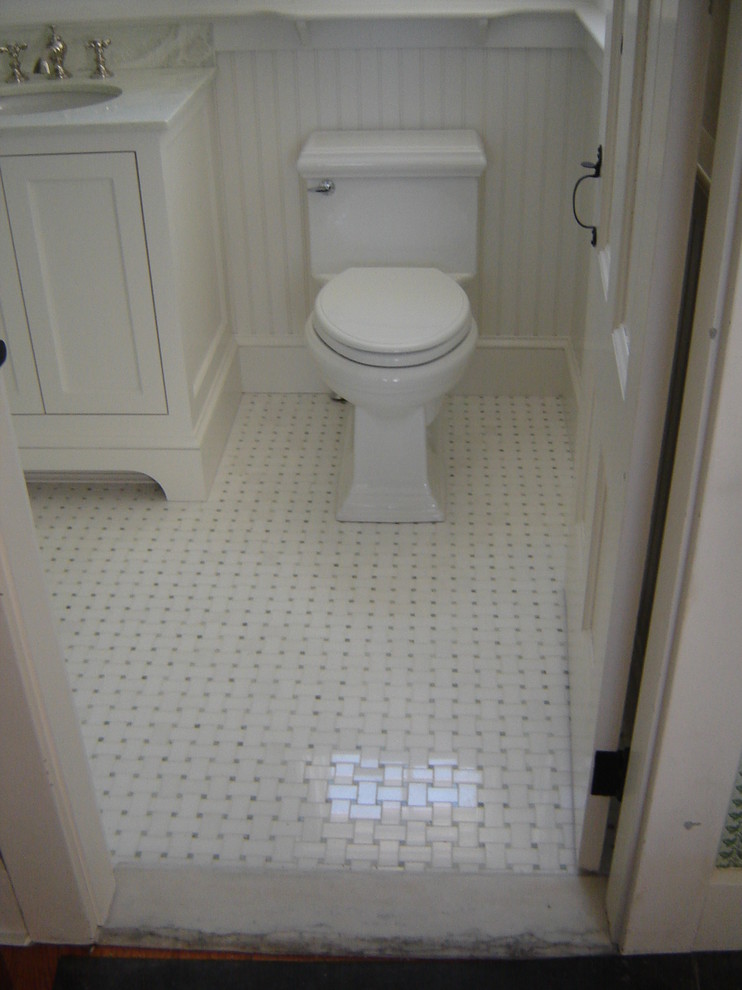 Marble Subway Tile Shower Bathroom Traditional with Marble Mosaic Floor 