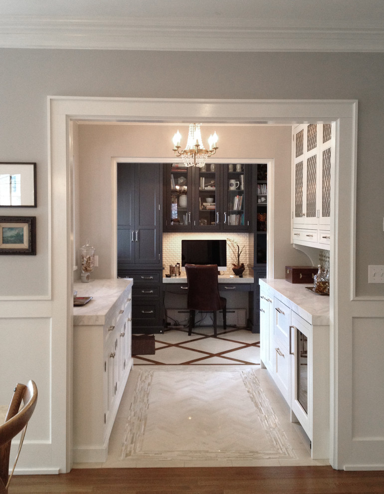 Marble Tile Countertop Kitchen Traditional with Beige Wall Built in Desk