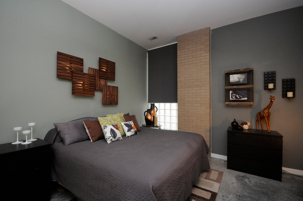 Masculine Wall Art Bedroom Contemporary with Black Furniture Brick Wall