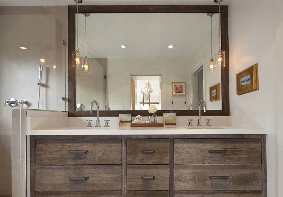 Master Bathroom Vanity Bathroom Rustic with Bath Accessories Ceiling Lighting