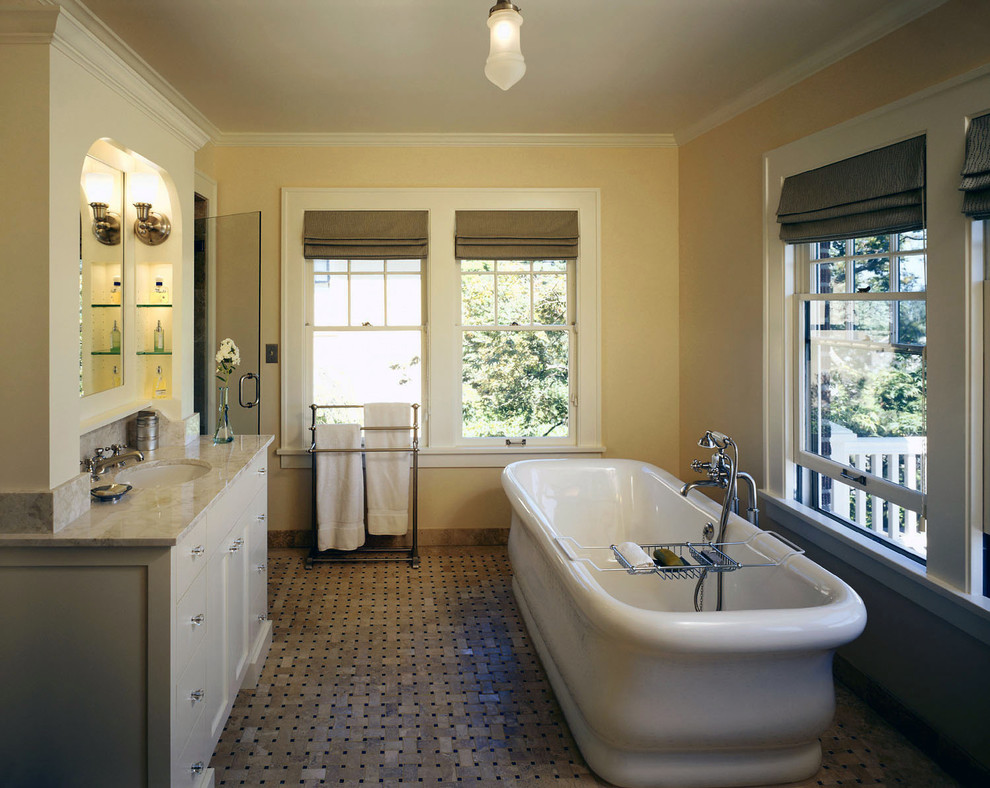 Master Bathroom Vanity Bathroom Traditional with Arch Basket Weave Tile