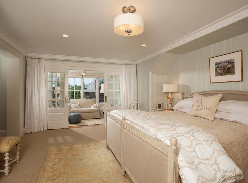 Master Bedroom Chandelier Bedroom Traditional with Artwork Beige Beige Bed