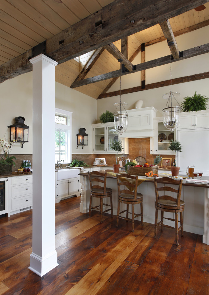 Matte Floor Finish Kitchen Traditional with Country Style Exposed Wood