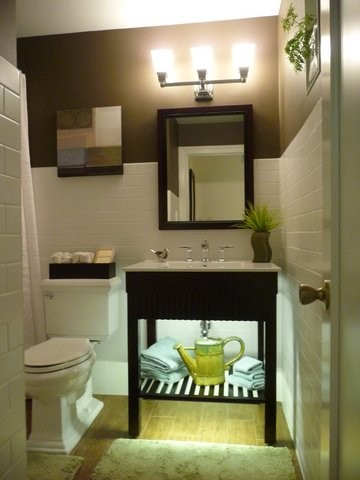 Matte White Subway Tile Bathroom Eclectic with Benjamin Moore Paint Brown