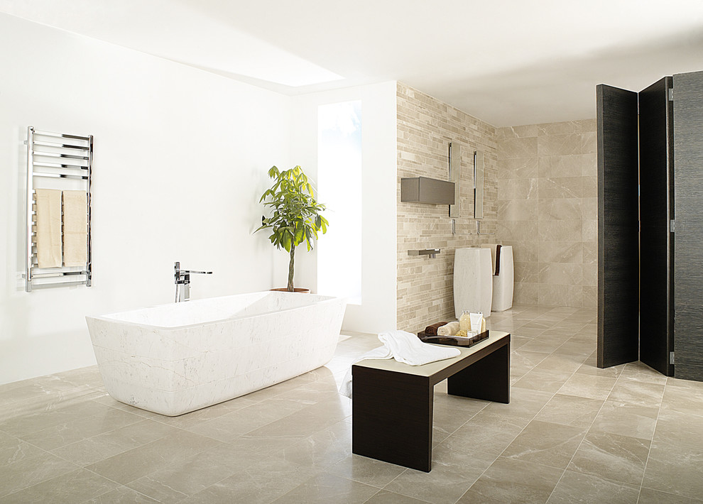 Media Console Ideas Bathroom Contemporary with Bathtubs Contemporary Bathroom Cream