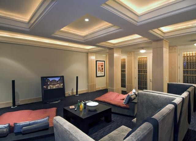 Media Room Designs Family Room Contemporary with Carpet Ceiling Chaise Coffee