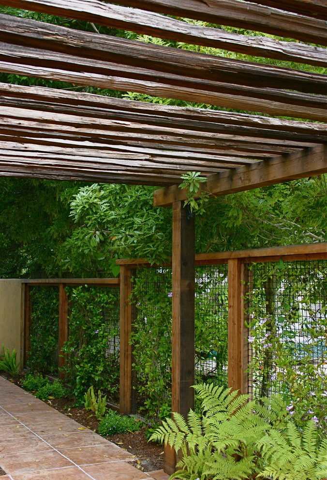 Metal and Wood Fence Landscape Mediterranean with Arbor Exterior Wall Fence
